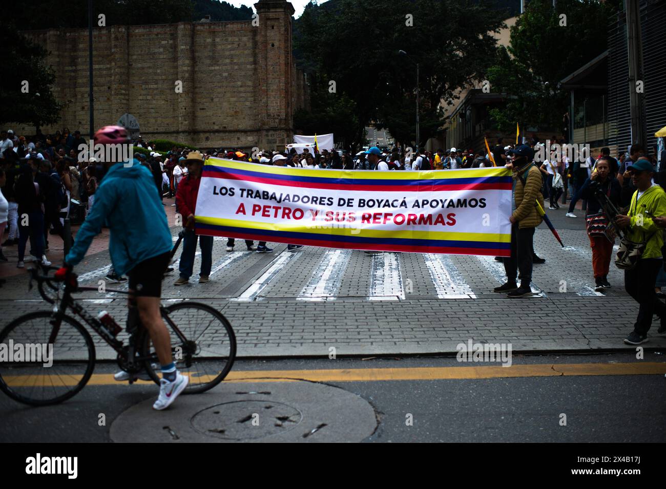Bogota, Colombia. 01st May, 2024. Supporters of colombian president Gustavo Petro demonstrate in support of his reform bills on retirment, labor, prisions and health on May 1, 2024, in Bogota, Colombia. Photo by: Sebastian Barros/Long Visual Press Credit: Long Visual Press/Alamy Live News Stock Photo