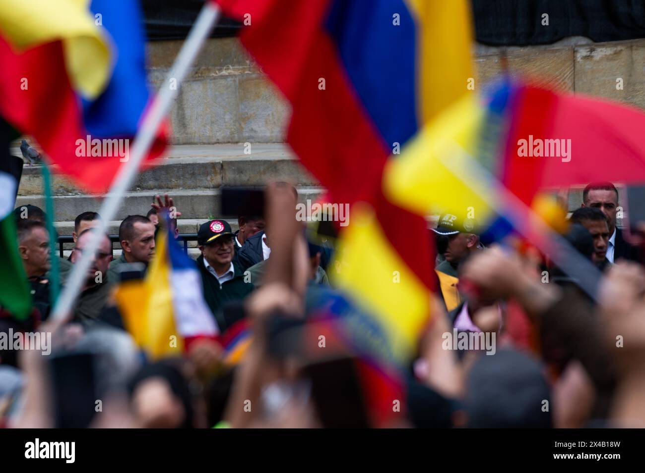 Bogota, Colombia. 01st May, 2024. Colombian president Gustavo Petro takes part as supporters demonstrate in support of his reform bills on retirment, labor, prisions and health on May 1, 2024, in Bogota, Colombia. Photo by: Sebastian Barros/Long Visual Press Credit: Long Visual Press/Alamy Live News Stock Photo