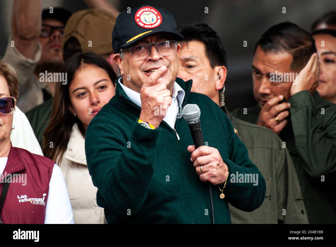 Bogota, Colombia. 01st May, 2024. Colombian president Gustavo Petro takes part as supporters demonstrate in support of his reform bills on retirment, labor, prisions and health on May 1, 2024, in Bogota, Colombia. Photo by: Sebastian Barros/Long Visual Press Credit: Long Visual Press/Alamy Live News Stock Photo