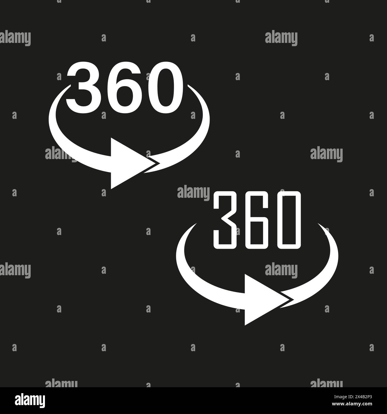 360 degree rotation concept. Vector full circle arrows. Complete turn symbols. Stock Vector