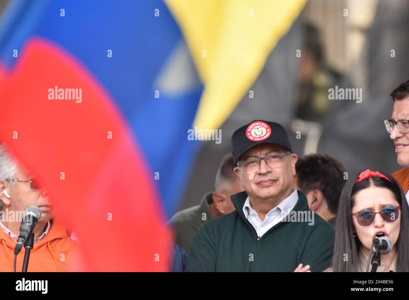 Bogota, Colombia. 01st May, 2024. Colombian president Gustavo Petro takes part as supporters demonstrate in support of his reform bills on retirment, labor, prisions and health on May 1, 2024, in Bogota, Colombia. Photo by: Cristian Bayona/Long Visual Press Credit: Long Visual Press/Alamy Live News Stock Photo