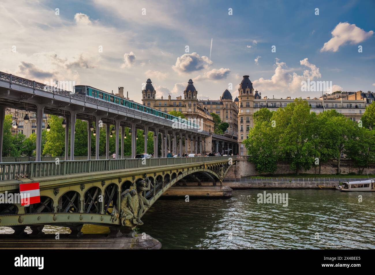 Paris France, city skyline at Seine River and Bir-Hakeim Bridge Stock Photo