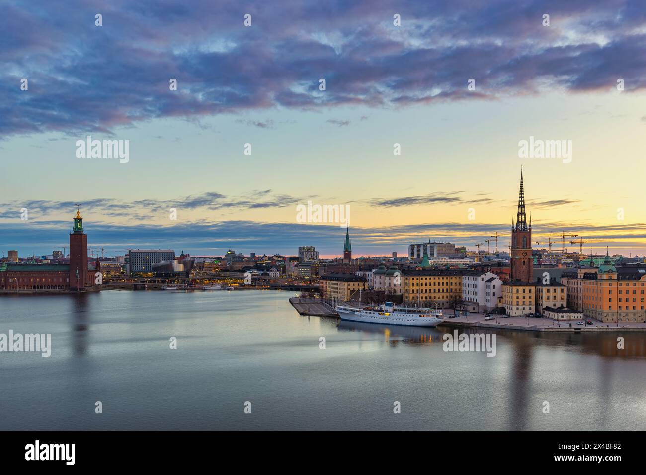 Stockholm Sweden, sunrise city skyline at Stockholm City Hall and Gamla Stan Stock Photo
