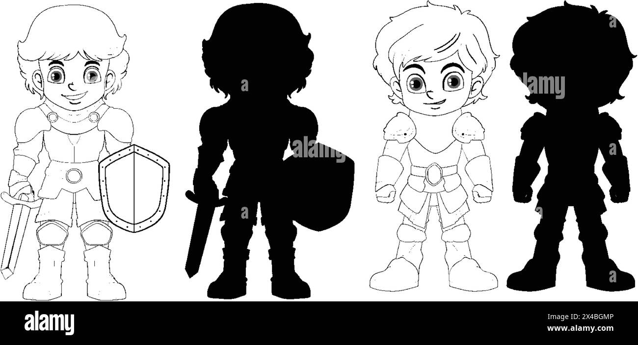 Vector illustration of knight and their silhouettes Stock Vector Image ...