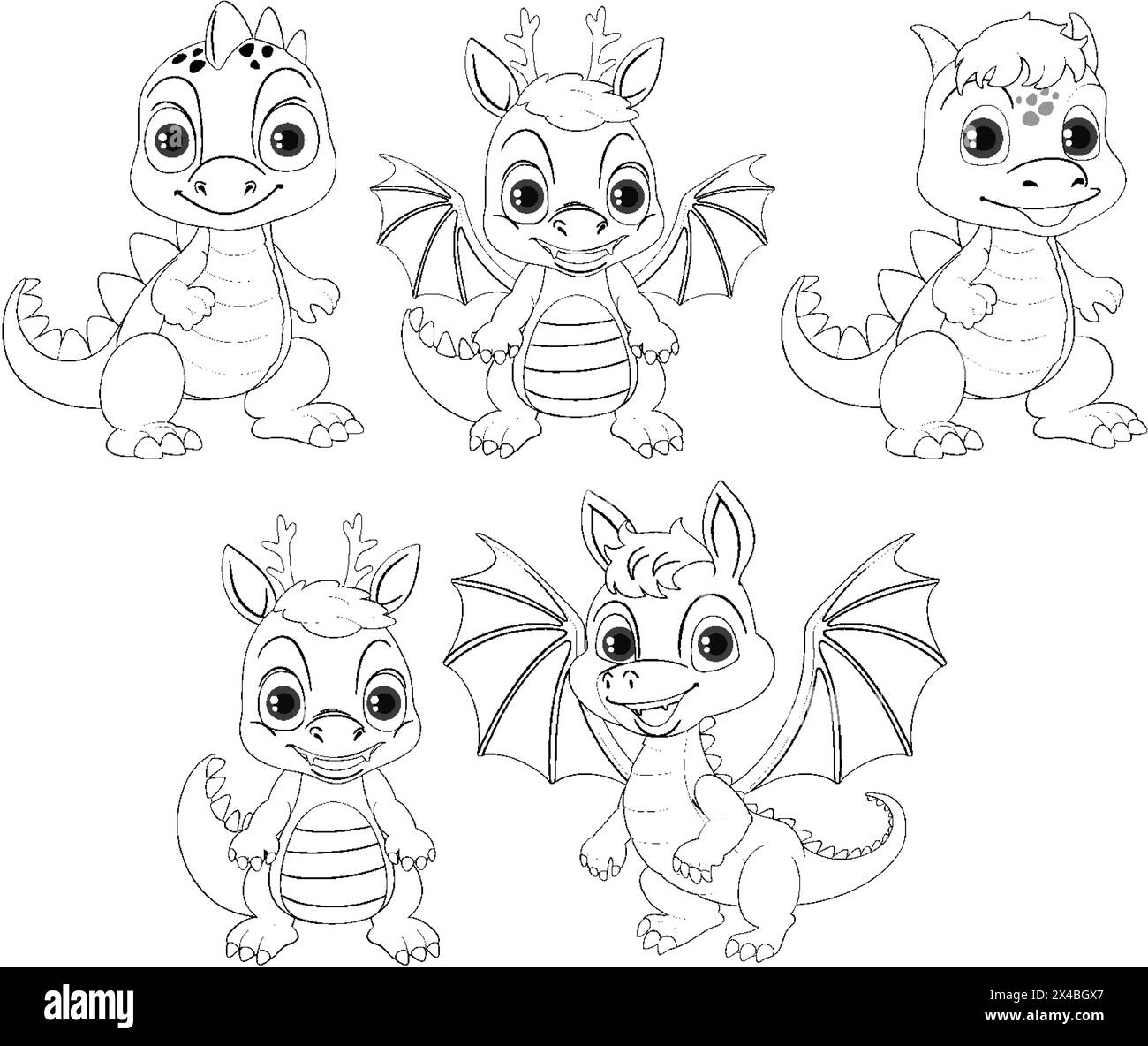 Five adorable baby dragons in various poses Stock Vector Image & Art
