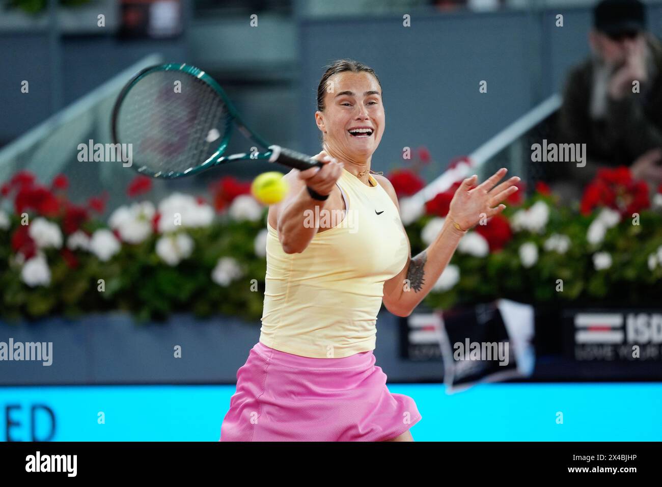 Aryna Sabalenka of Belarus in action against Mirra Andreeva of Russia