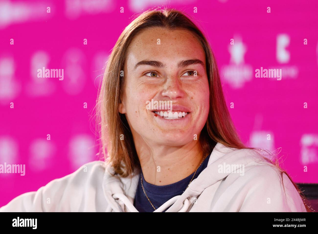 Aryna Sabalenka of Belarus at press conference during the Mutua Madrid