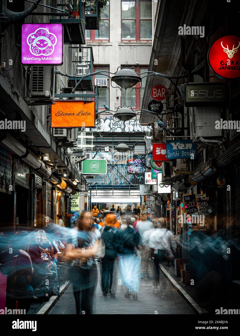 MELBOURNE, AUSTRALIA - APRIL 12, 2024: Centre Place bustling with tourists Stock Photo