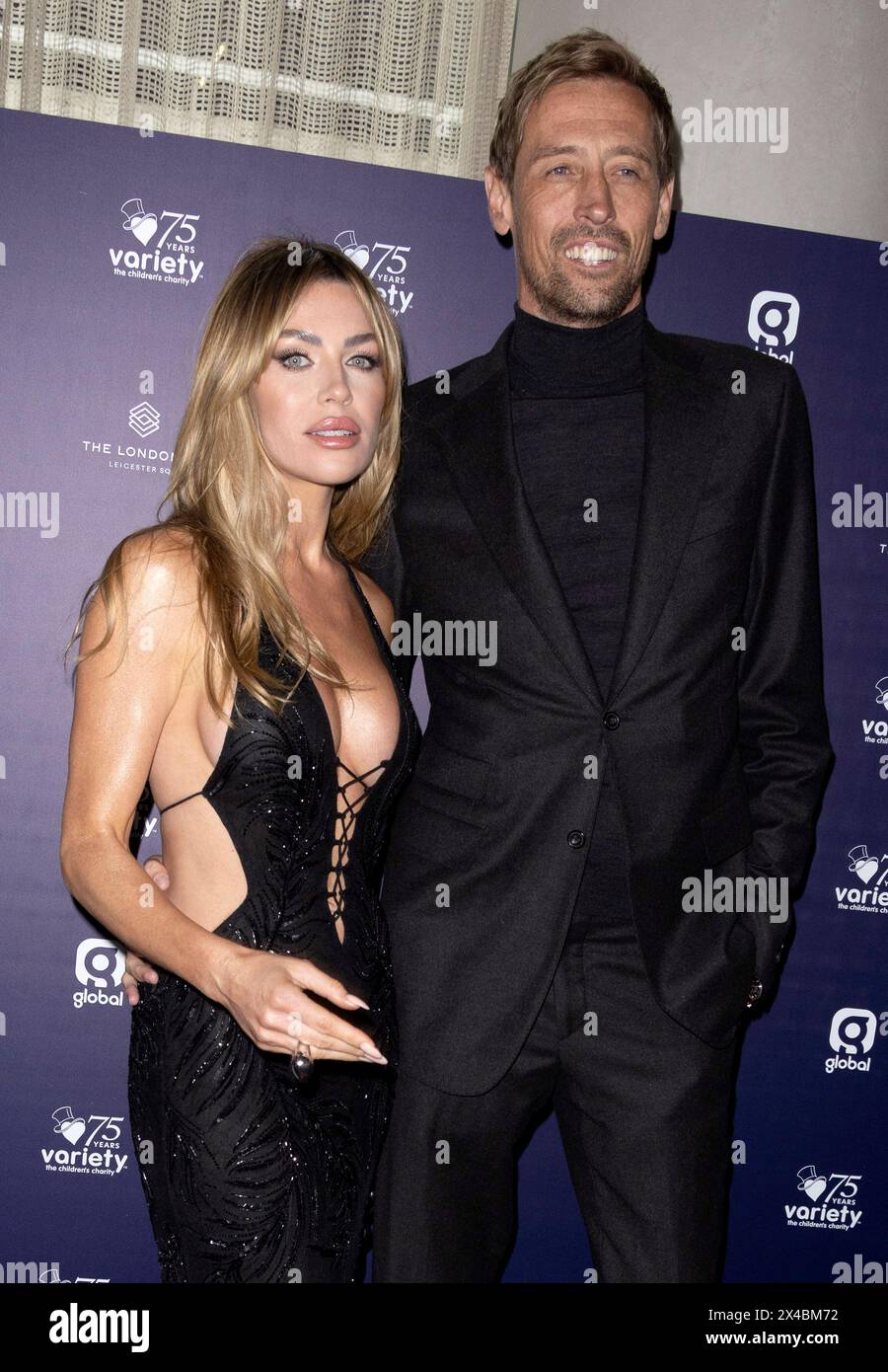 28 Apr 2024, London, England, UK - Abbey Clancy and Peter Crouch attending Variety Club Showbusiness Awards 2024, The Londoner Hotel Stock Photo