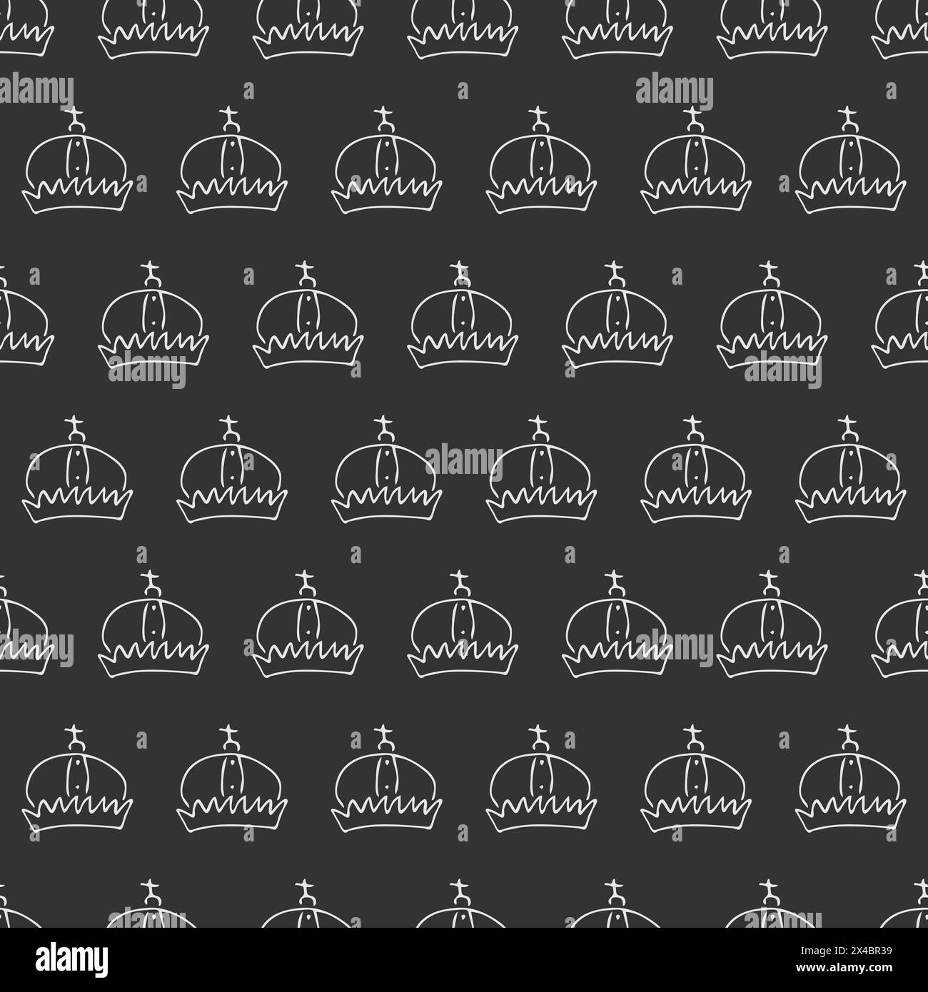 Hand drawn crowns. Seamless pattern of simple graffiti sketch queen or king crowns. Royal imperial coronation and monarch symbols. White brush doodle Stock Vector