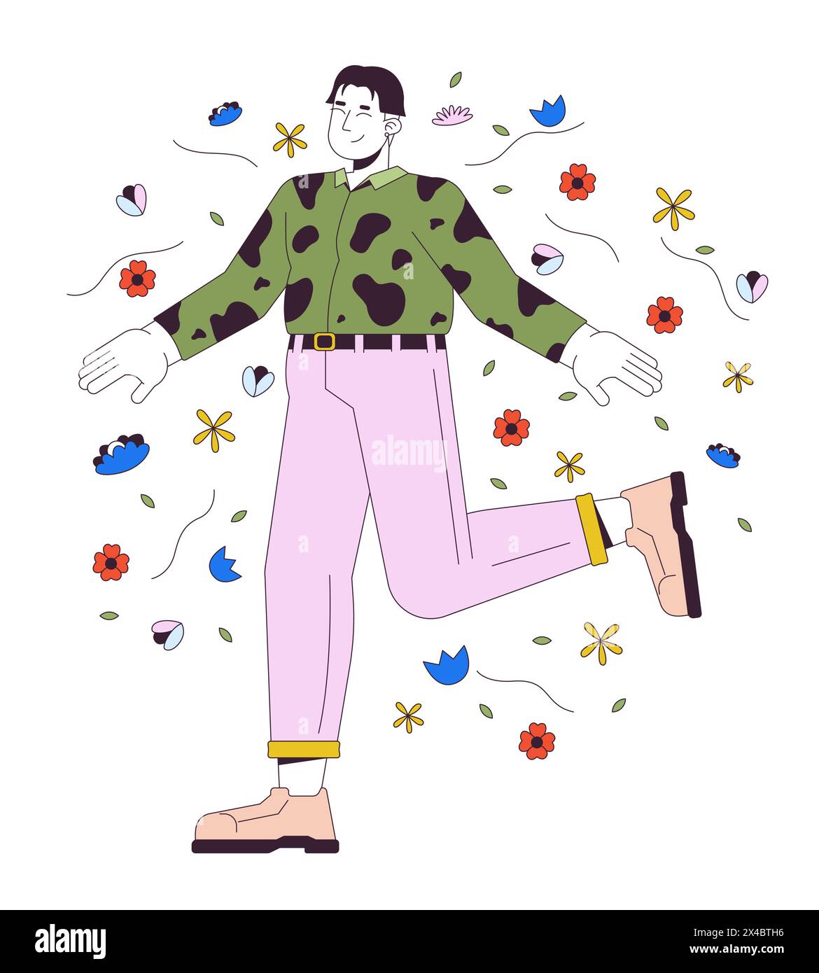 Positive Korean Man With Overweight 2D Linear Cartoon Character Stock Positive Korean Man With Overweight 2D Linear Cartoon Character Stock