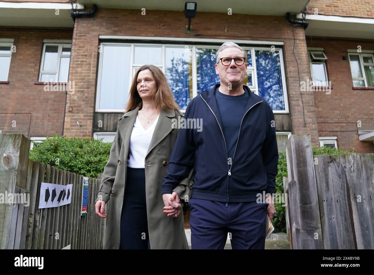 Labour leader Sir Keir Starmer and his wife Victoria leave the polling station in his Holborn and St Pancras constituency, north London, after casting their votes in the local and London Mayoral election. Picture date: Thursday May 2, 2024. Stock Photo