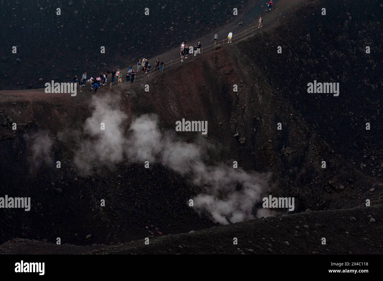 Guided excursion to edge of crater on Mount Etna in Sicily, Italy Stock ...