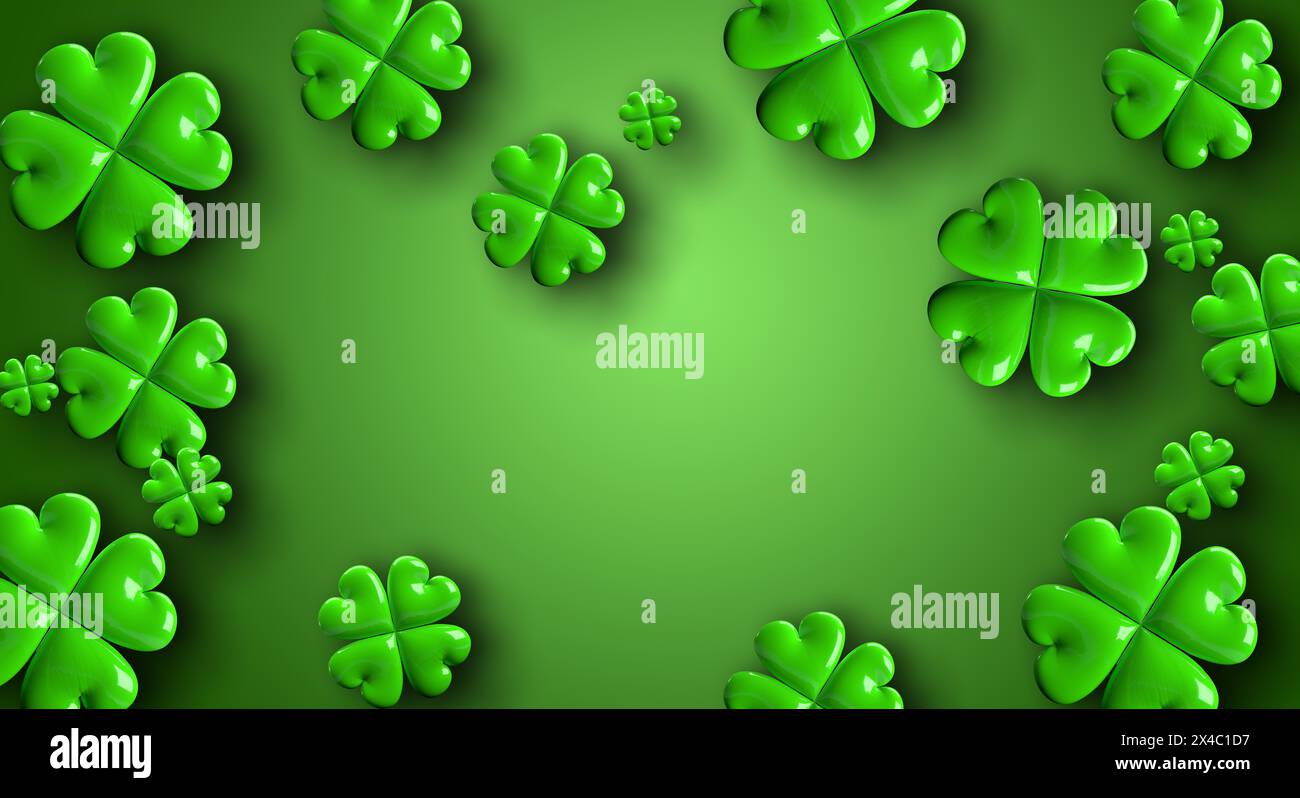 GREEN BACKGROUND WITH LUCKY 4 LEAF CLOVERS Stock Photo - Alamy