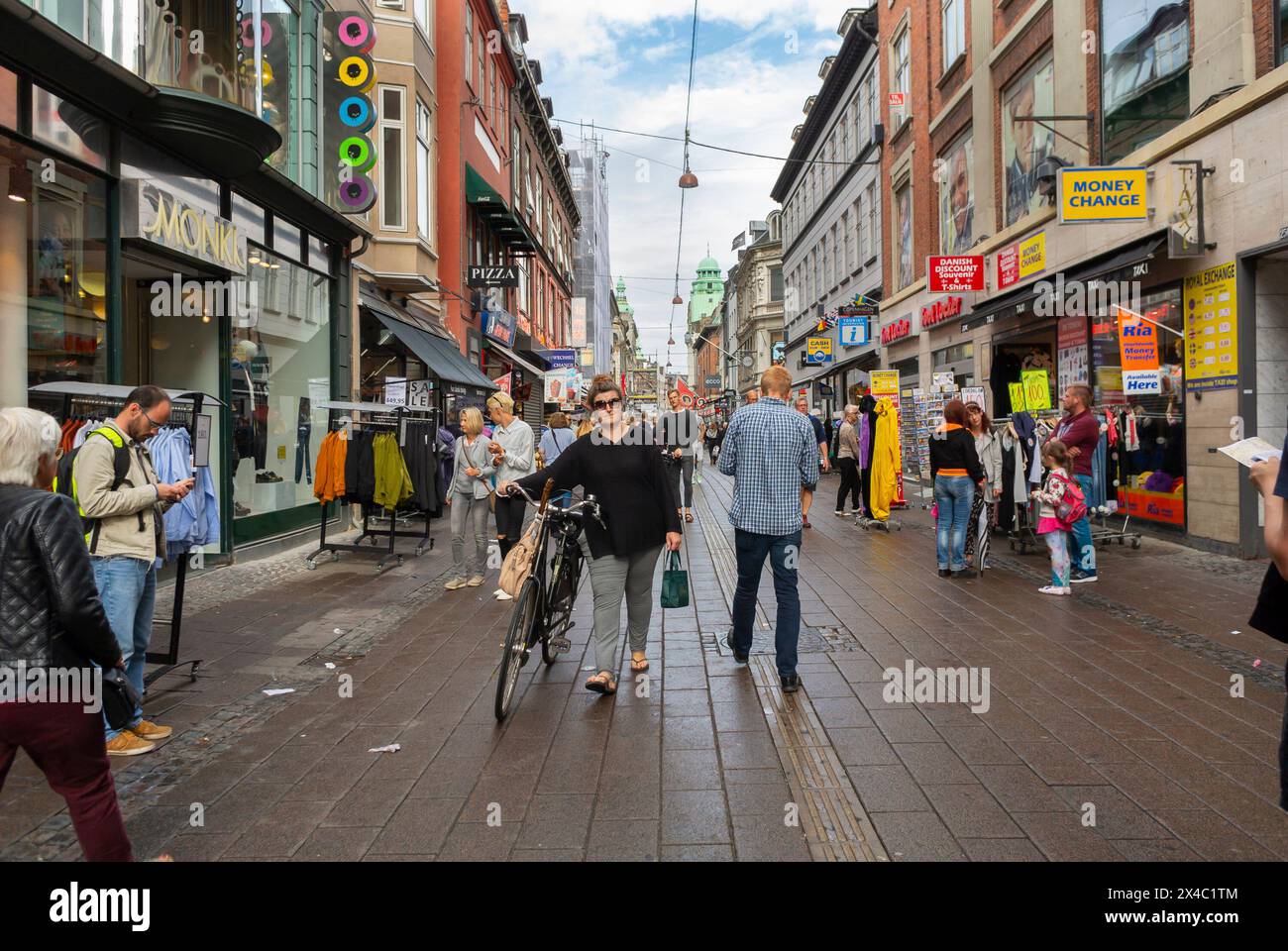 Copenhagen, Denmark, Large Crowd Danish People, Walking, Using  Bikes on Street Scene Town Center Stock Photo