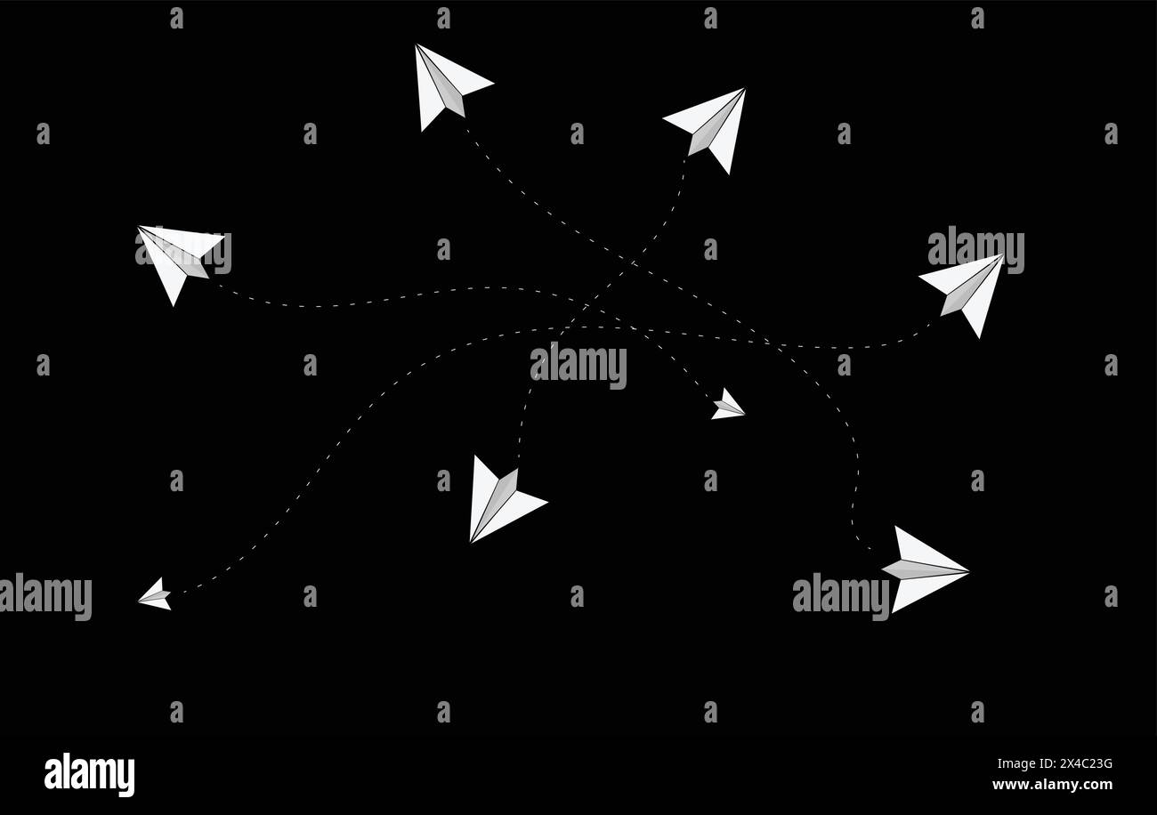 ICONS PAPER PLANES FLYING IN VARIOUS DIRECTIONS AIR TRAFFIC Stock Vector