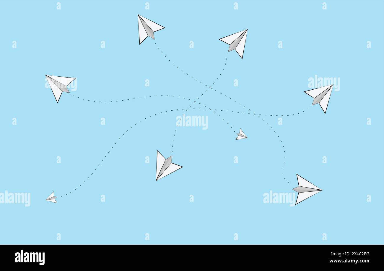 ICONS PAPER PLANES FLYING IN VARIOUS DIRECTIONS AIR TRAFFIC Stock Vector