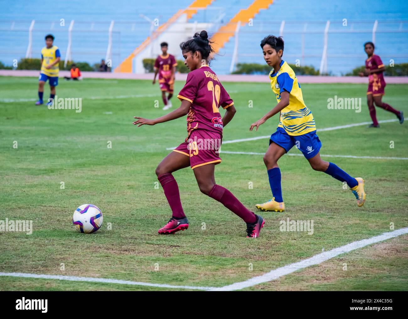 Kolkata, India. 02nd May, 2024. Bengal Women football team wins in style with thrashing victory by 7-1 margin against Punjab in Senior Women's National Football Championship for Rajmata Jijabai Trophy at Kishor Bharati Stadium. Punjab 1 (Nisha 63') lost to Bengal 7 (Mousumi Murmu 2', Rimpa Haldar 13', 38', 51', Poonam Sharma 69', Sulanjana Raul 83', Dular Marandi 90 7'). (Photo by Amlan Biswas/Pacific Press) Credit: Pacific Press Media Production Corp./Alamy Live News Stock Photo