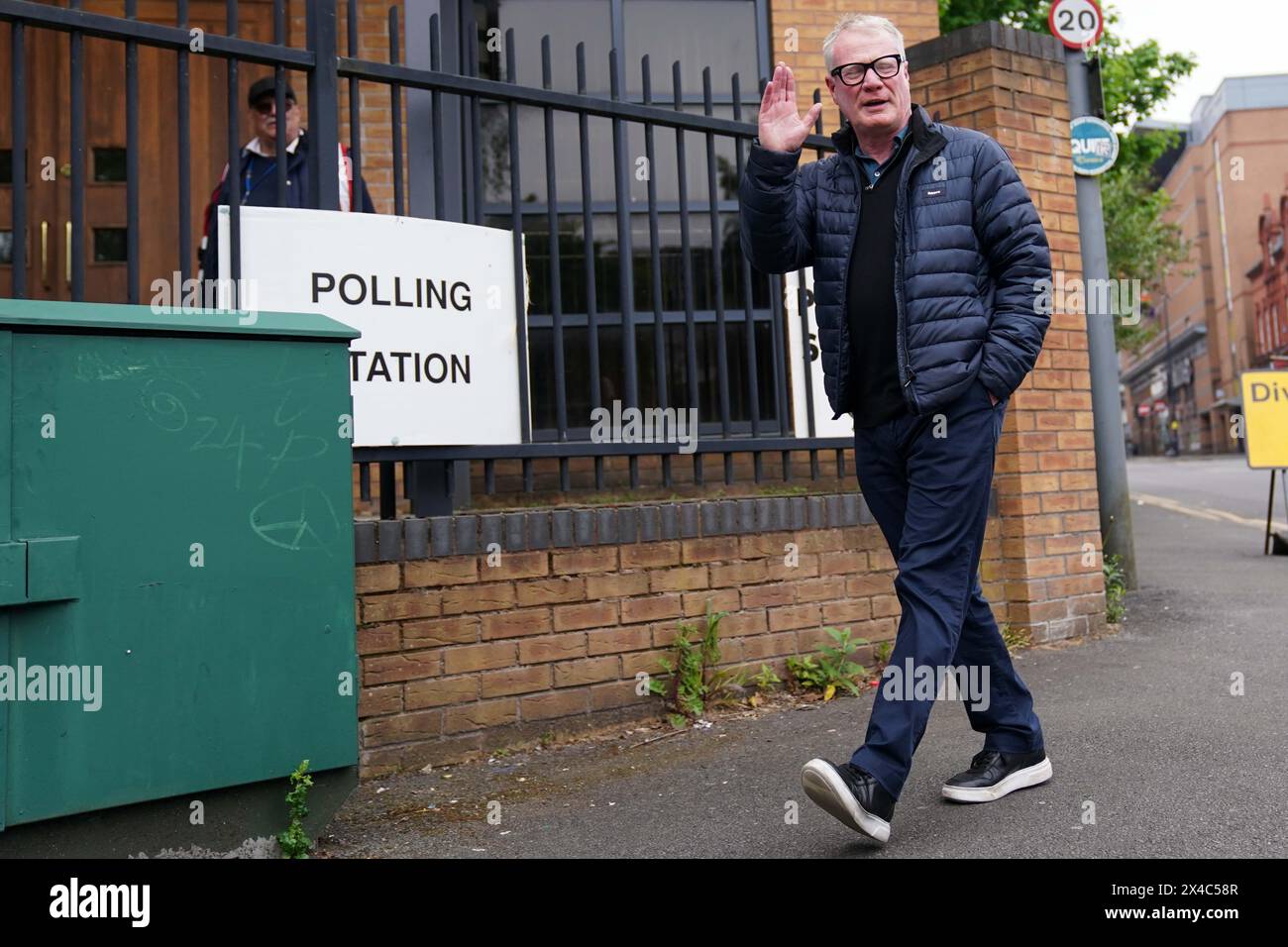 Labour party candidate for the Mayor of the West Midlands, Richard Parker, arrives to cast his vote at Birmingham Progressive Synagogue polling station. Picture date: Thursday May 2, 2024. Stock Photo