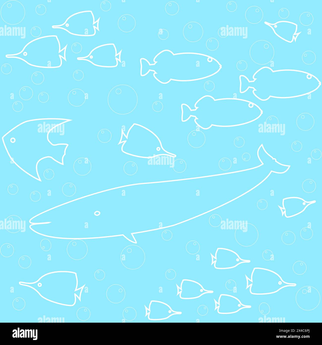 Marine seamless pattern with fish and whale silhouettes Stock Vector