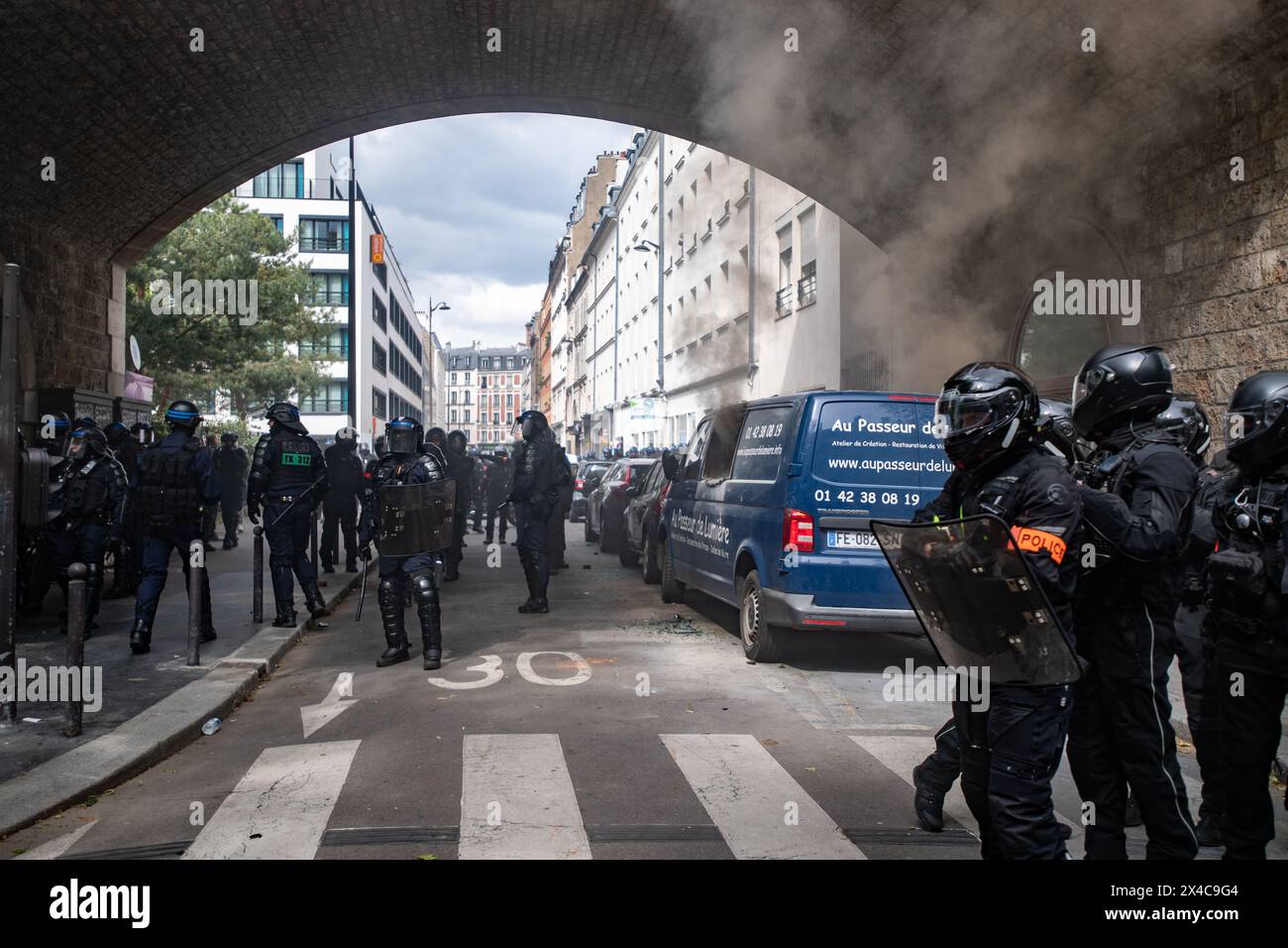 May 1st 2024, Paris, France. Riot police contain an area while they