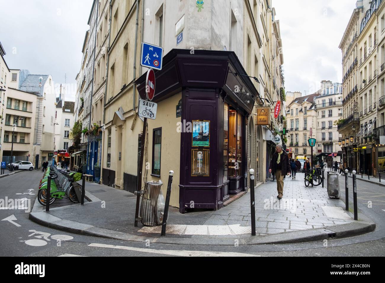 Paris, France - March 11, 2024. Rue Andre-Mazet, a street located in ...