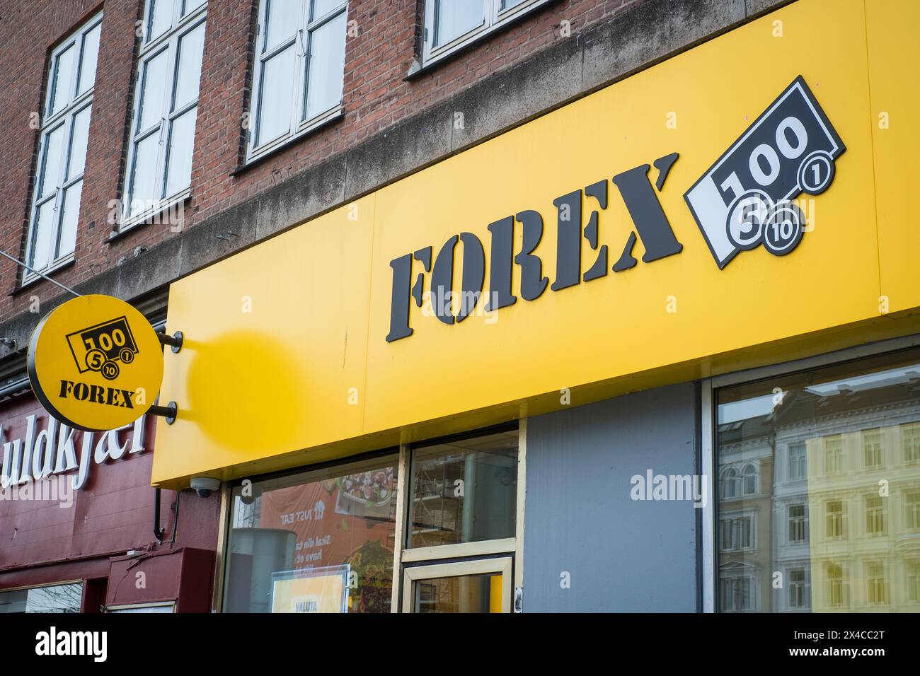 Copenhagen, Denmark - April 7, 2024: Forex money exchange office. Stock Photo