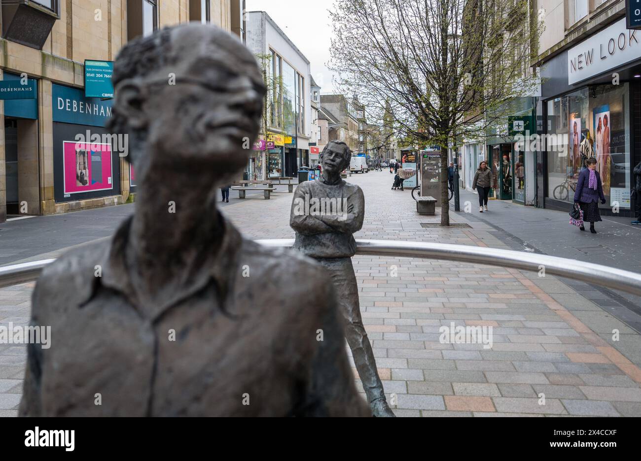 Nae Day Sae Dark or No Day So Dark, bronze artwork male figures in the centre of Perth, Scotland. Stock Photo