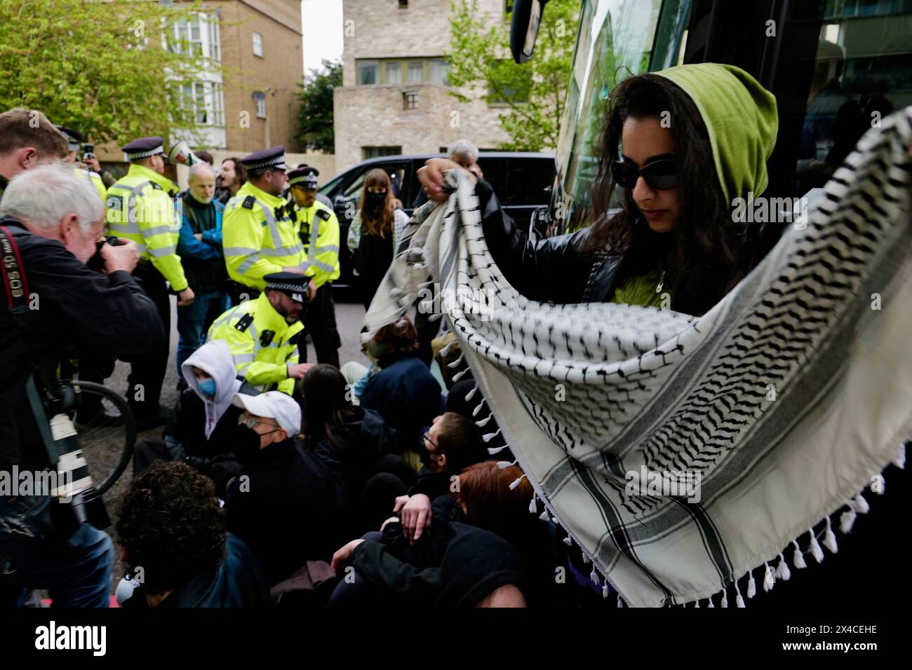 London / UK. 02 May 2024. Local residents and activists formed a blockade at the Great Western Hotel to prevent the removal of refugees to the Bibby Stockholm barge. Alamy Live News / Aubrey Fagon Stock Photo