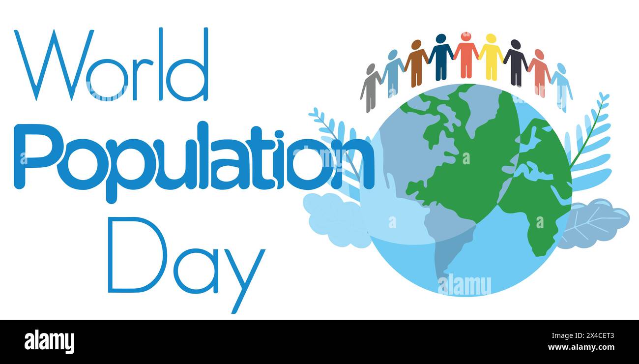 World Population Day, Earth Globe, People, Poster, Vector Illustration Stock Vector
