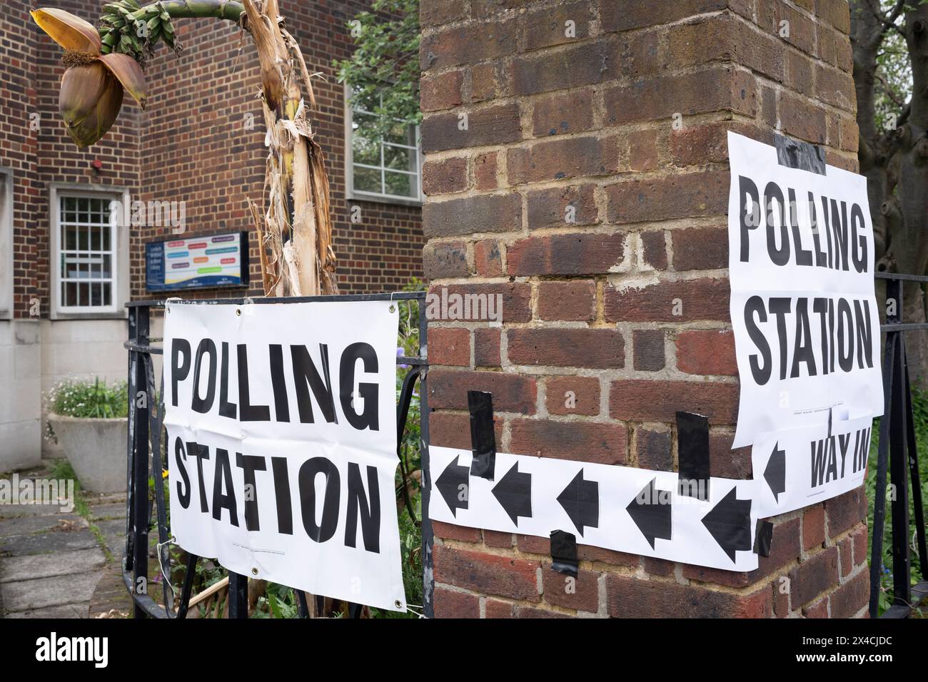 An exterior of the polling station at Lambeth's Minet Library near Myatts Fields, on the day that Londoners vote for their mayor and London Assembly members, on 2nd May 2024, in London, England. Stock Photo