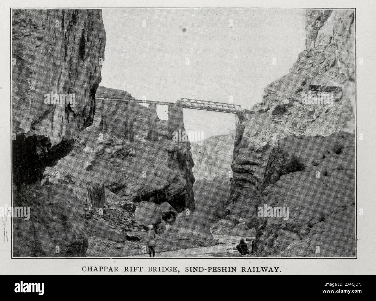 CHAPPAR RIFT BRIDGE, SIND-PESHIN RAILWAY. from the Article RAILWAY LOCATION AND SURVEYS IN RAJPUTANA, INDIA. By C. H. Croudace. from The Engineering Magazine Devoted to Industrial Progress Volume XVI October 1898 - March 1899 The Engineering Magazine Co Rājputana, meaning Land of the Rajputs, was a region in the Indian subcontinent that included mainly the present-day Indian state of Rajasthan, as well as parts of Madhya Pradesh and Gujarat, and some adjoining areas of Sindh in modern-day southern Pakistan. Stock Photo