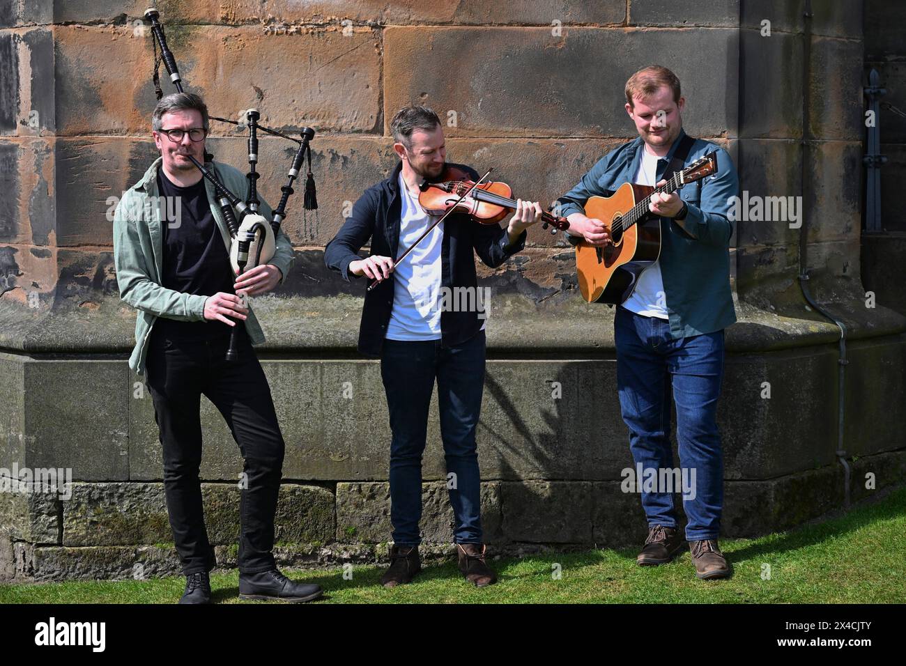 Edinburgh, Scotland.Thursday 2nd May, 2024 Edinburgh Tradfest Kicks off this Weekend with award-winning folk trio Assynt (Graham Mackenzie (fiddle), David Shedden (pipes/whistles) and Innes White (guitar) who will play with headliners VALTOS and singer/songwriter Josie Duncan at the Queens Hall on Friday 3 May  Credit: Brian Anderson Stock Photo