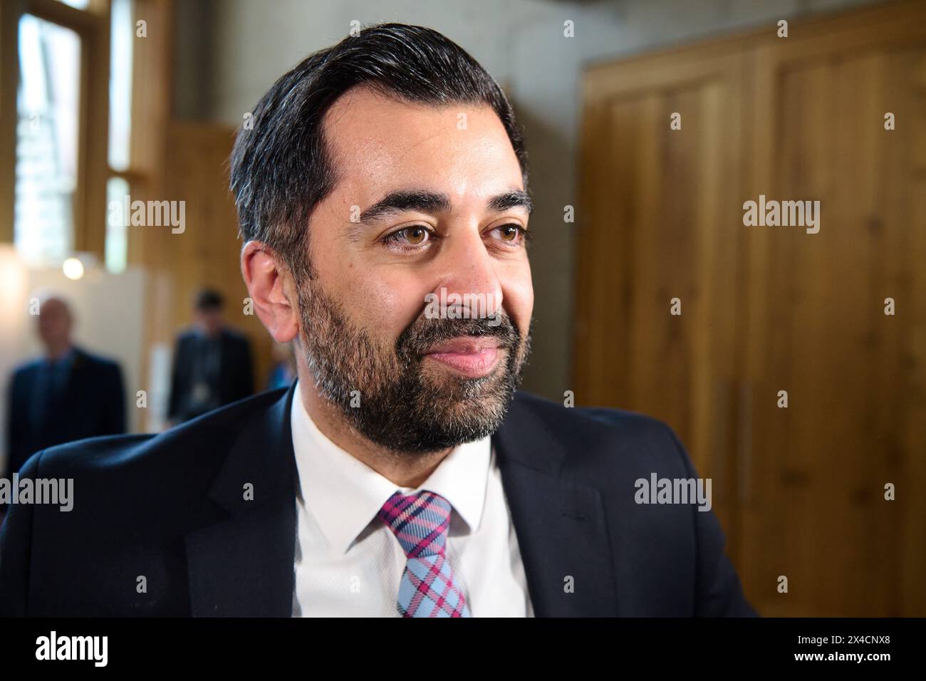 Edinburgh Scotland, UK 02 May 2024. First Minister Humza Yousaf MSP at the Scottish Parliament for First Minister Questions.  credit sst/alamy live news Stock Photo