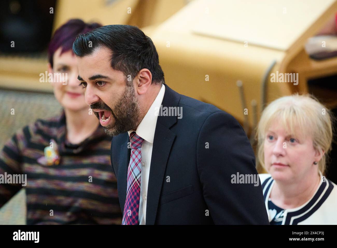 Edinburgh Scotland, UK 02 May 2024. First Minister Humza Yousaf MSP at the Scottish Parliament for First Minister Questions.  credit sst/alamy live news Stock Photo