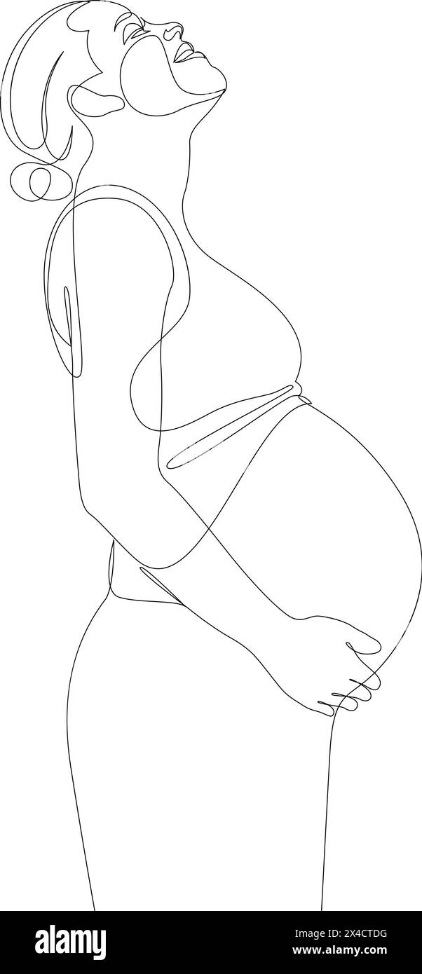 Pregnant woman silhouette drawn by continuous one line. Single line pregnancy or maternity concept. Vector Illustration Stock Vector