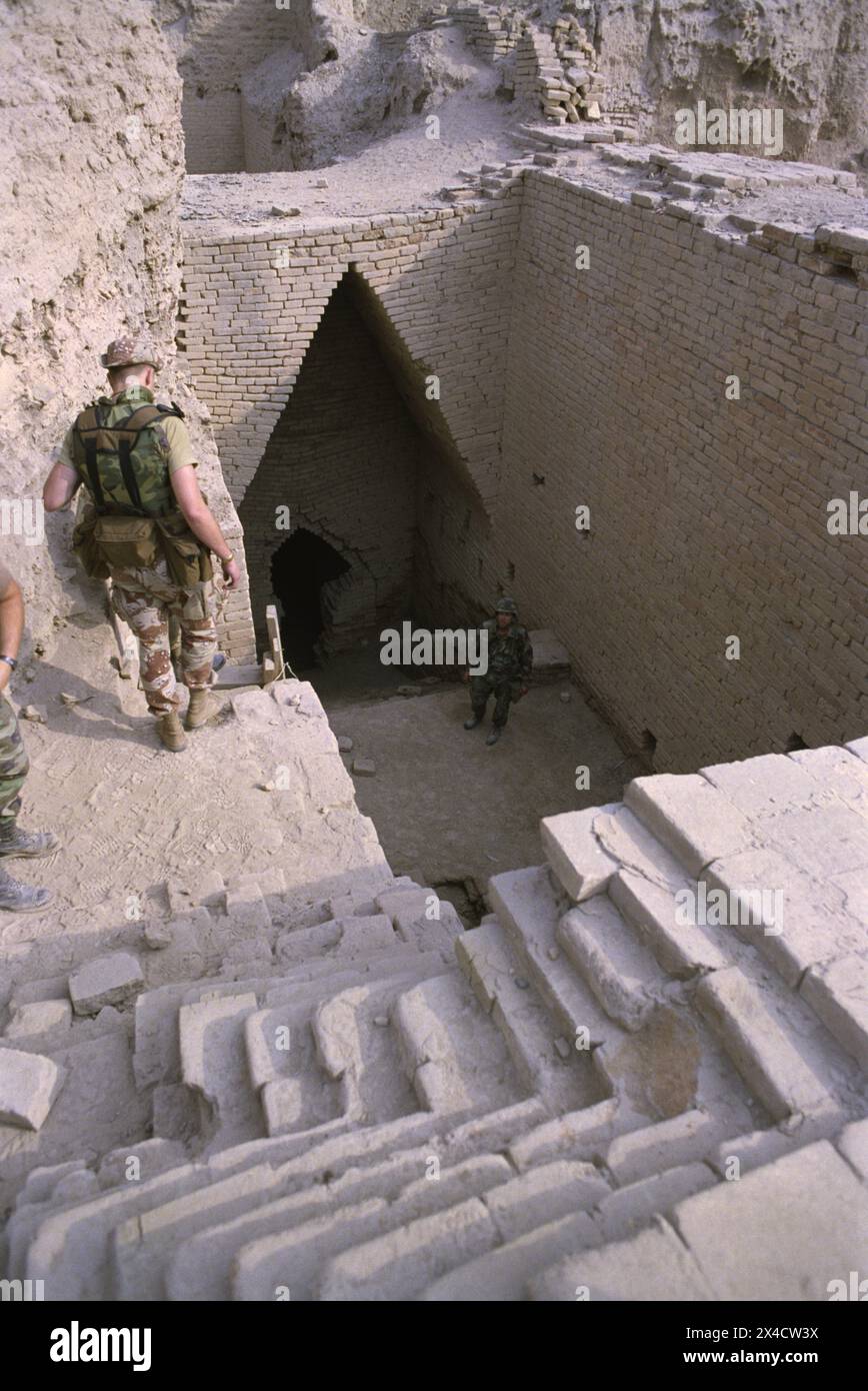 2nd April 1991 Coalition soldiers explore the tomb of King Shulgi in the ancient Sumerian city of Ur in southern Iraq. Stock Photo