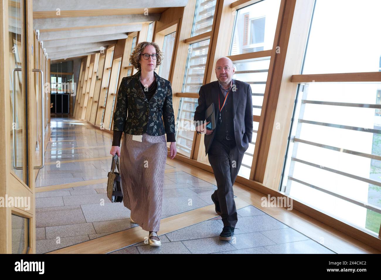 Edinburgh Scotland, UK 02 May 2024.  Lorna Slater MSP and Patrick Harvie MSP at the Scottish Parliament.   credit sst/alamy live news Stock Photo