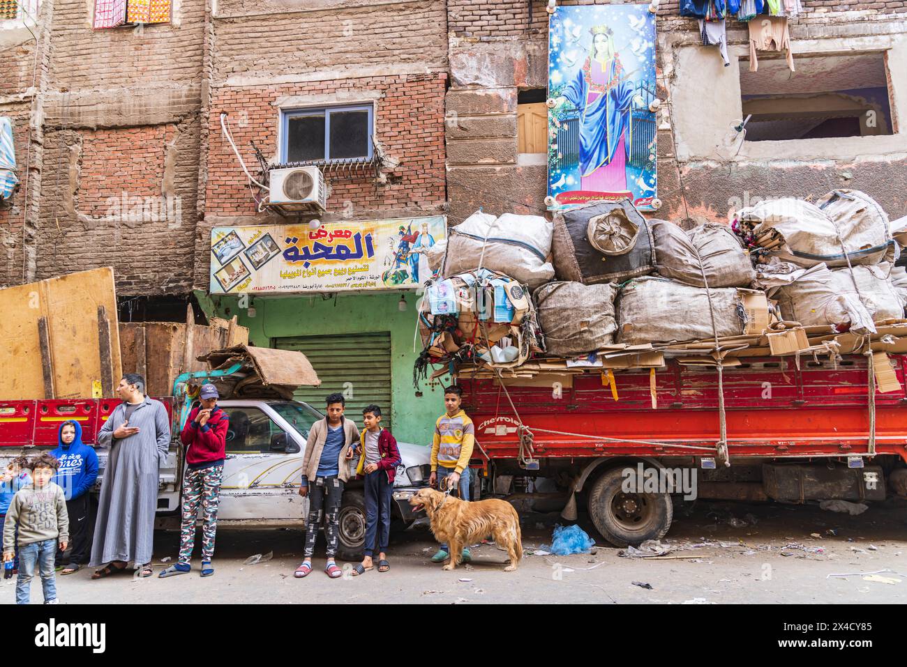 Manshiyat Naser, Garbage City, Cairo, Egypt. A truck loaded with recycled materials. (Editorial Use Only) Stock Photo