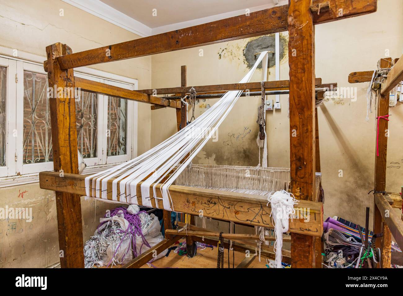 Manshiyat Naser, Garbage City, Cairo, Egypt. Loom for weaving recycled