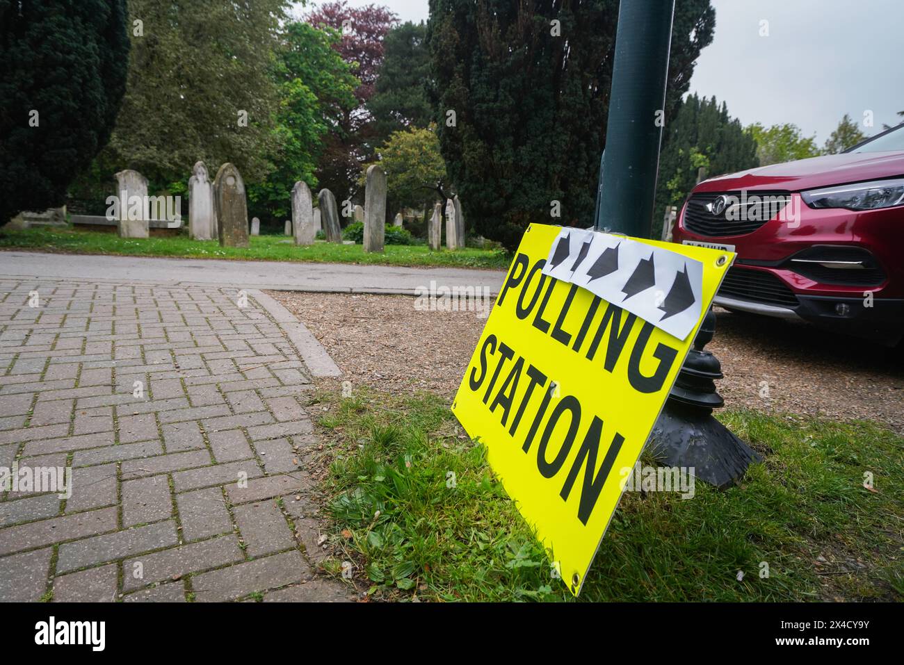 London, UK. 2 May, 2024. A polling istation sign inside St Mark's ...