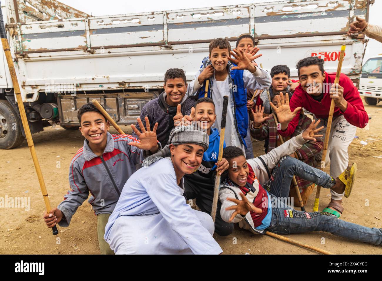 Birqash, Cairo, Egypt. Camel handlers at the Birqash Camel Market ...