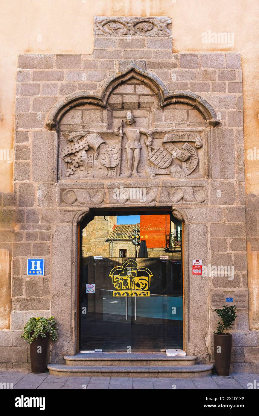 Glass door entrance to Hotel Palace Valderrabanos, Avila, Spain Stock Photo