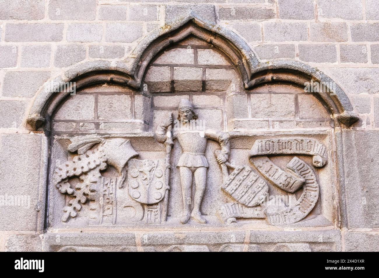 Stone decoration carving on the facade of the Hotel Palace Varderrabnos, Avila, Spain Stock Photo