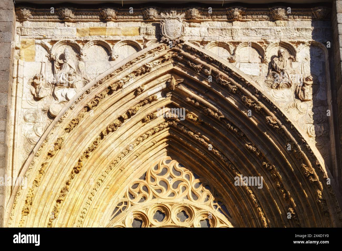 Architectural features in the Avila Cathedral, Spain. Toned or slightly enhanced image. Stock Photo