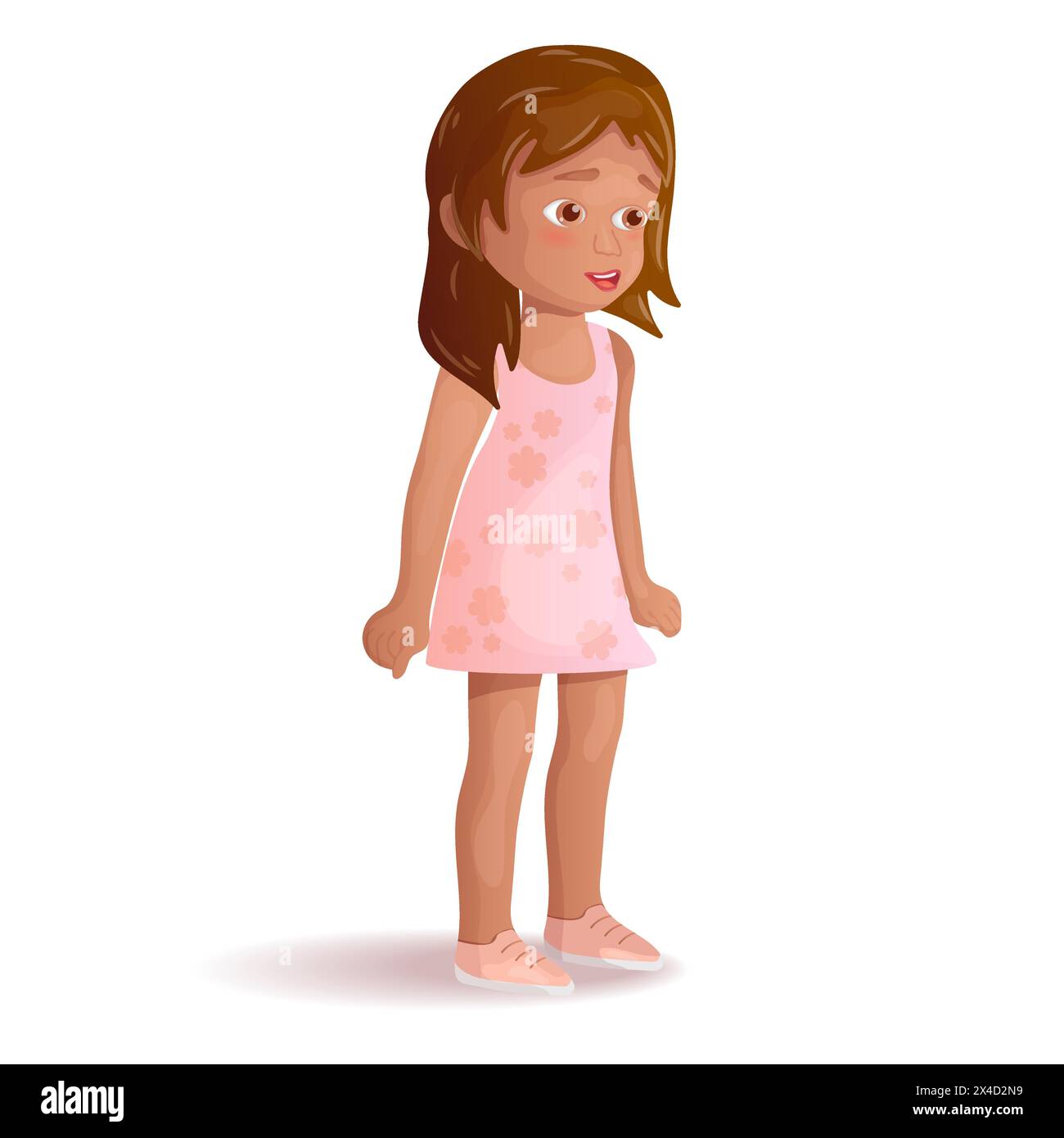 Little girl in a pink dress on a white background. Vector image Stock ...