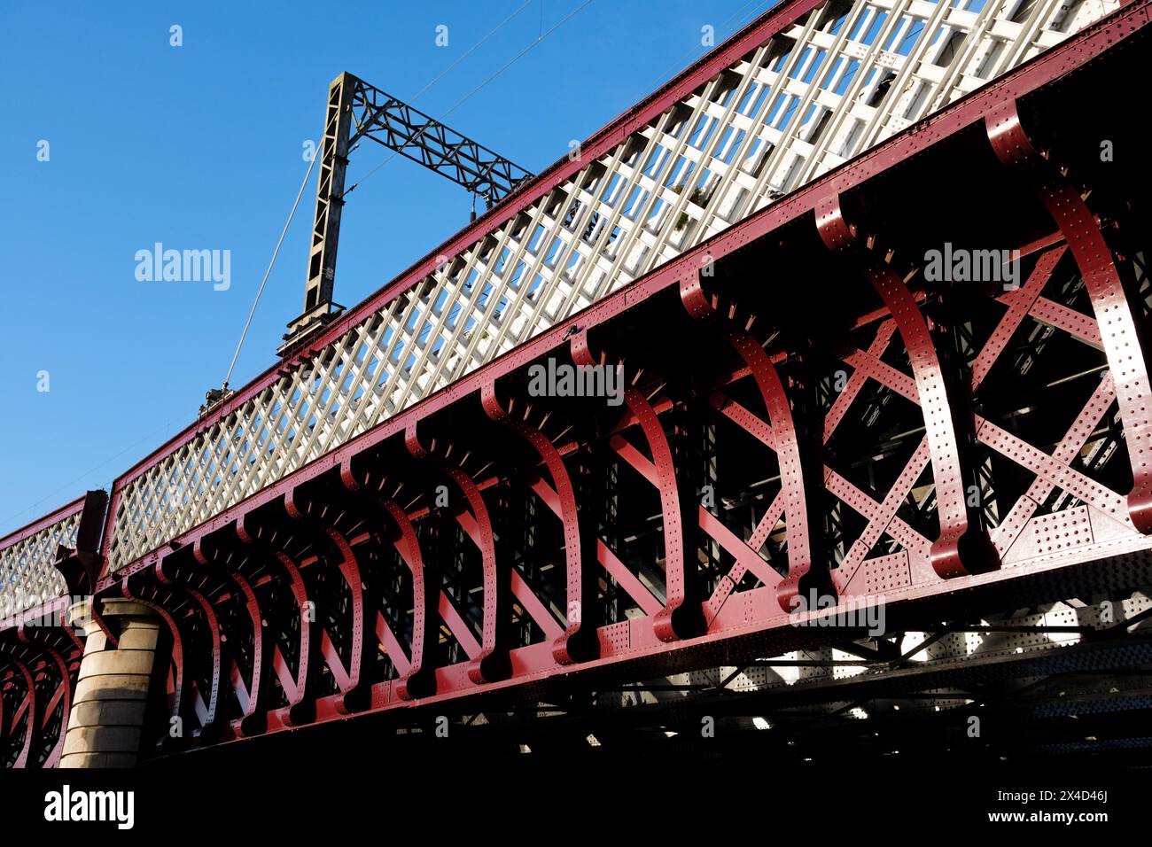 Glasgow Scotland:13th Feb 2024 Caledonian Railway Bridge section closeup on River Clyde during sunny winter morning Stock Photo