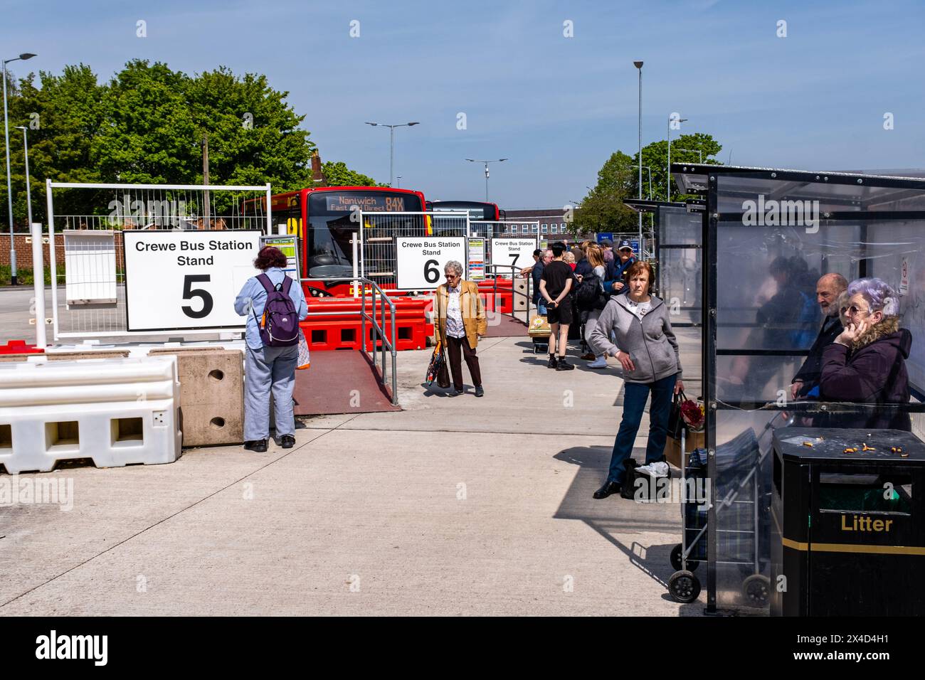 Temporary bus station in Crewe Cheshire UK Stock Photo