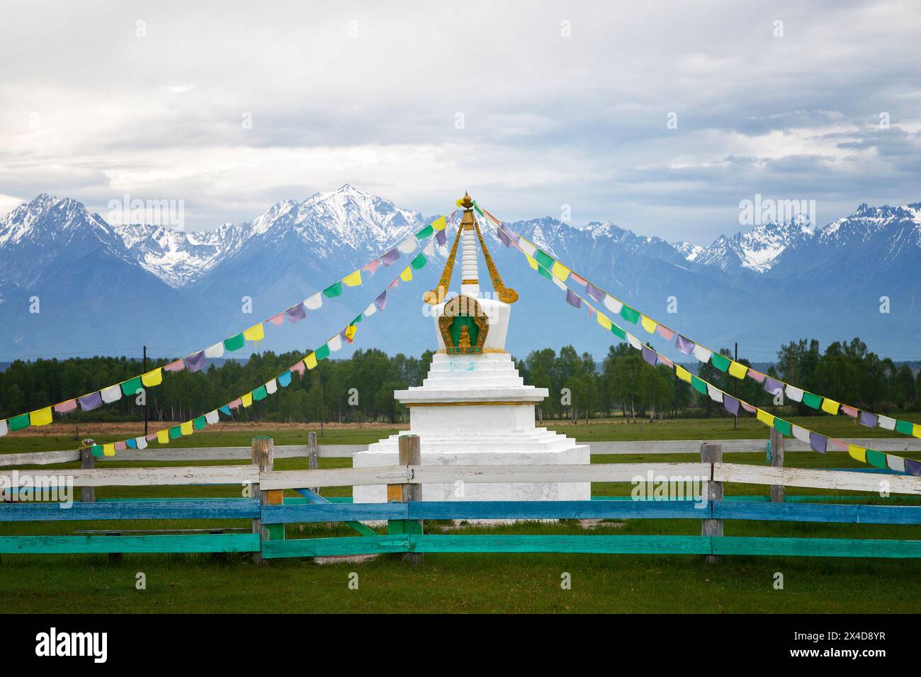 Buddhist stupa against the backdrop of mountains. Buryatia, Russia Stock Photo