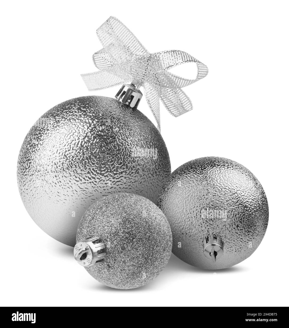 Beautiful silver Christmas balls isolated on white Stock Photo